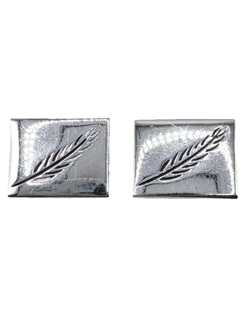 Vintage Swank Feather Cufflinks in Silver Tone